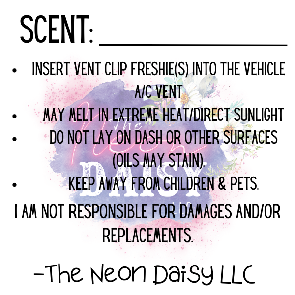 2"x2" Square - Vent Clip Warning/Scent Label- 100 Labels in a Bundle.