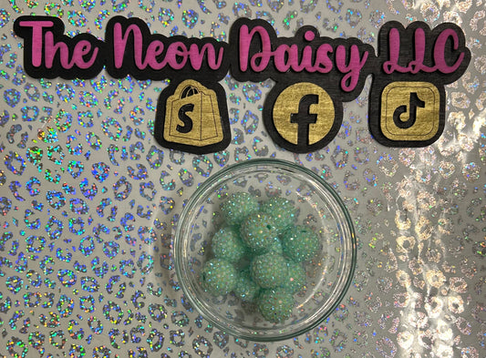 20mm Mint Rhinestone Bubblegum Bead