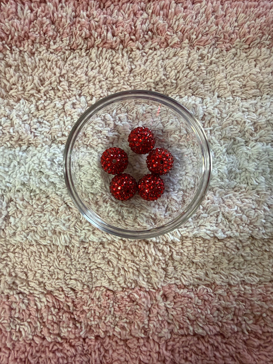 20mm Red Rhinestone Bubblegum Beads (5 Beads In A Pack)