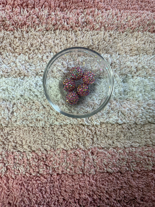 20mm Pink Shimmer Rhinestone Bubblegum Beads (5 Beads In A Pack)