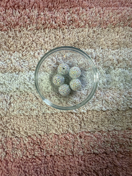 20mm White Rhinestone Bubblegum Beads (5 Beads In A Pack)